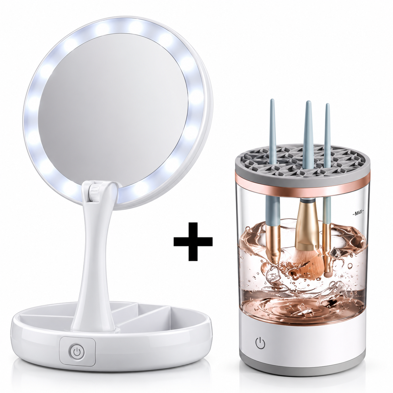 Kit espelho camarim com LED e lavador de pincéis automático