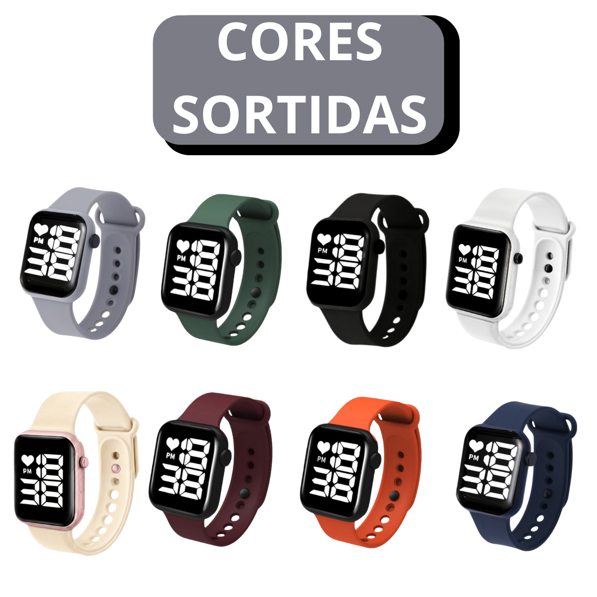 Kit com 5 relógios smartwatch em cores sortidas